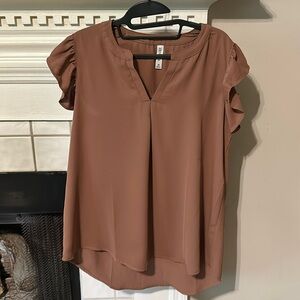 Zenana Sand Dress Shirt Business Blouse size Medium Perfect for Fall